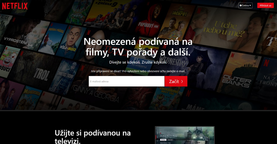 Screenshot of Netflix’s Czech homepage