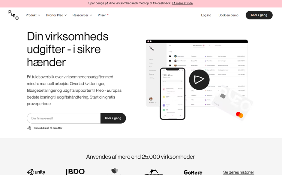 Screenshot of Pleo’s Danish homepage
